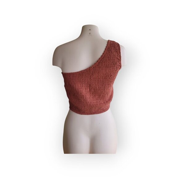 ASOS Summer Of Diane x Vici one-shoulder crinkly top in terracotta NWT size L - Picture 4 of 11
